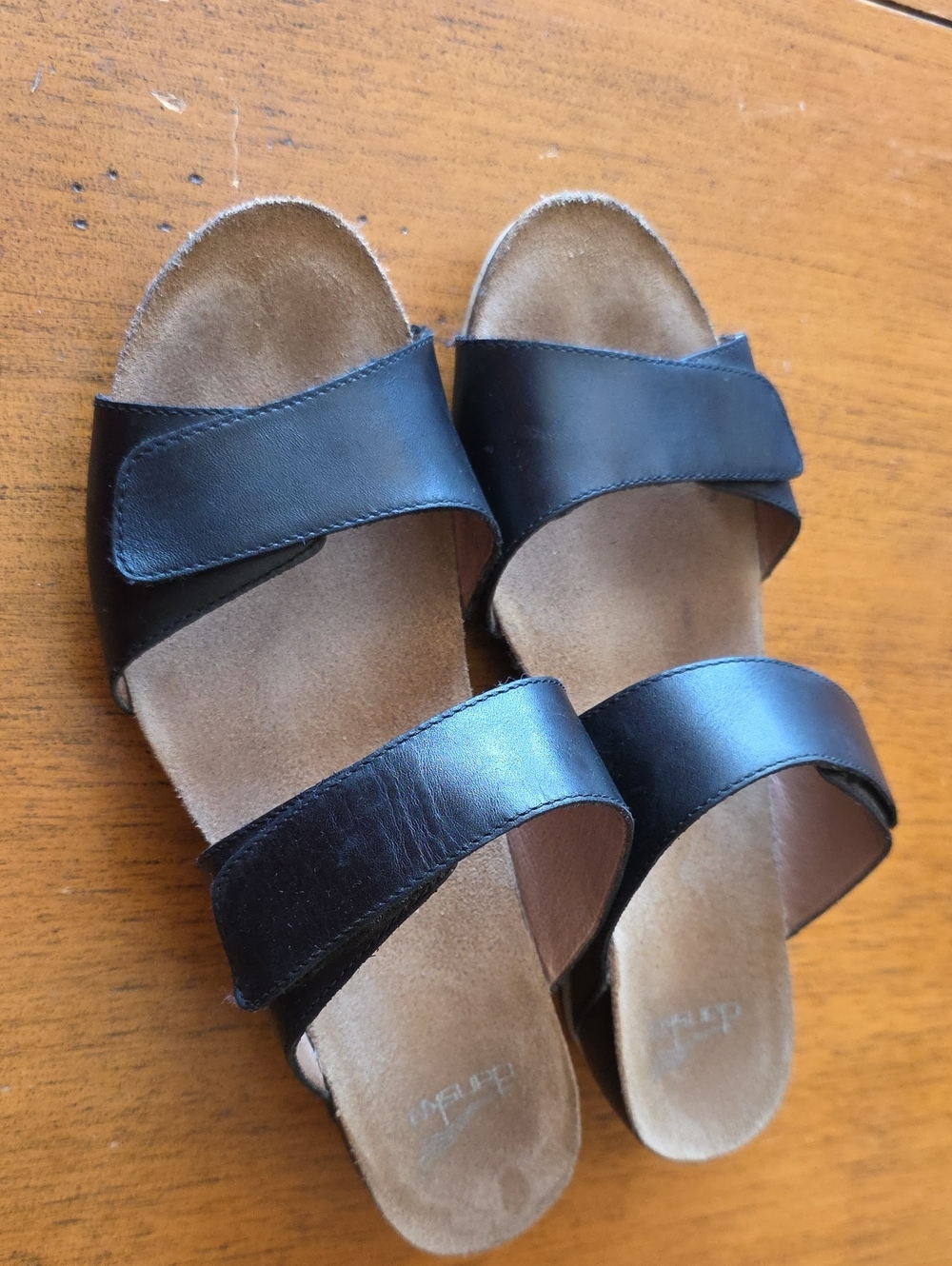 Dansko Vienna Wedge Sandal Black Leather Double Strap Slide Size 40 US 9.5